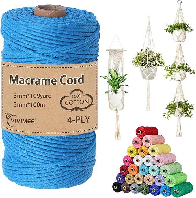 macrame cord, vivimee 3mm x 109 yard (about 100m) natural cotton